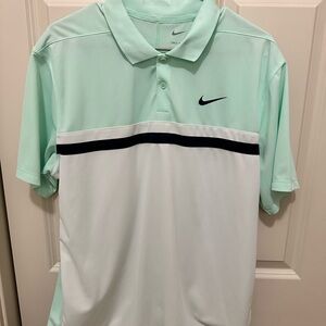 Nike Men's Light Green and White Polo Shirt